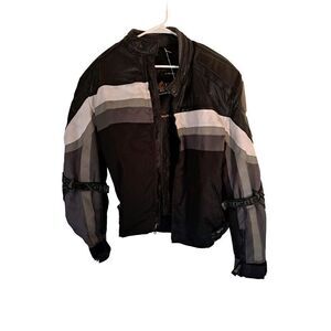 XELEMENT CF-330 Black & White Leather Motorcycle Jacket size Large